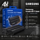 Samsung T7 Shield 1TB Schwarz mit blauer Originalverpackung – Produktillustration